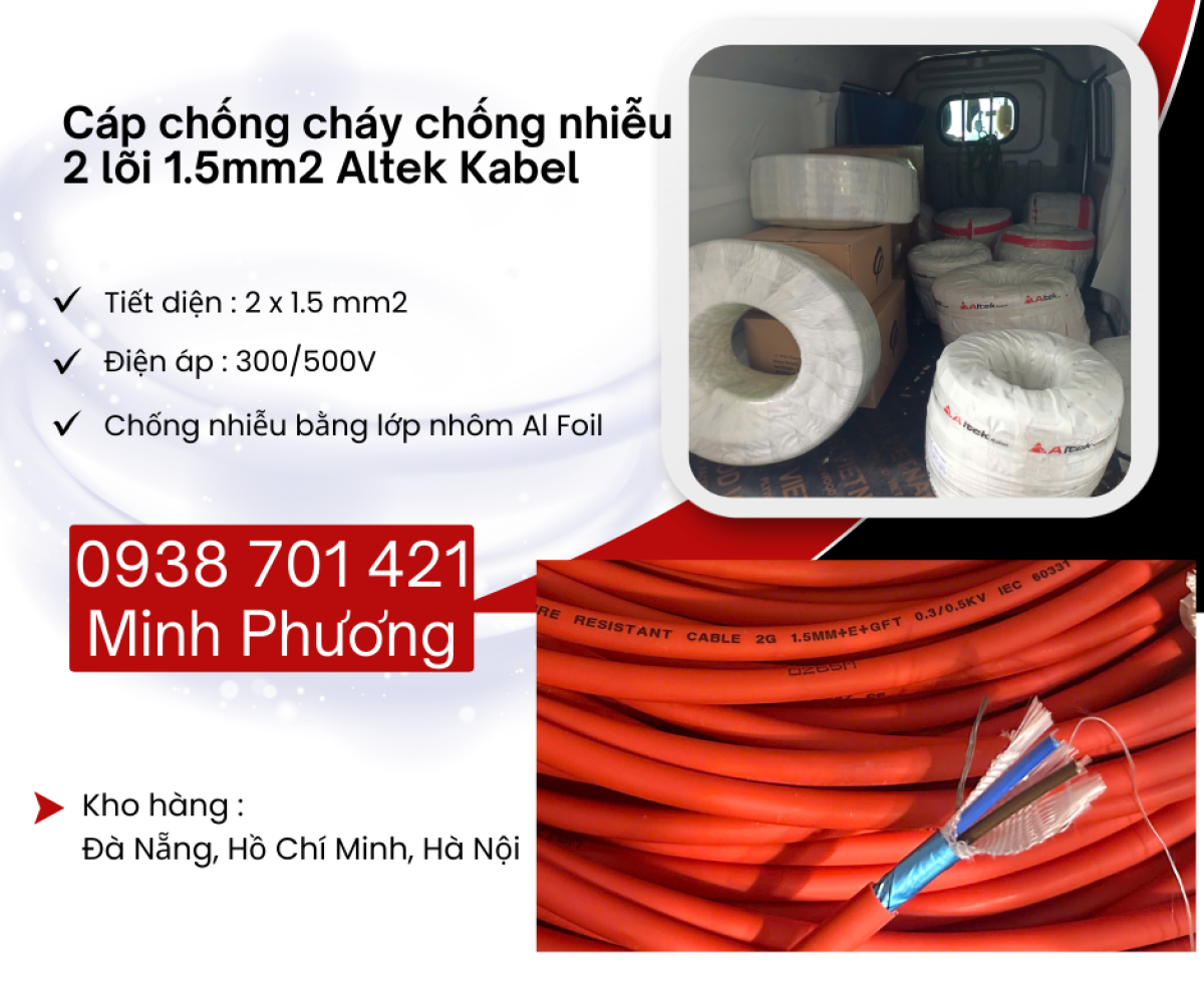 Cáp chống cháy chống nhiễu 2 lõi 1.5mm2 Altek Kabel Đà Nẵng, Gia Lai, Quảng Trị