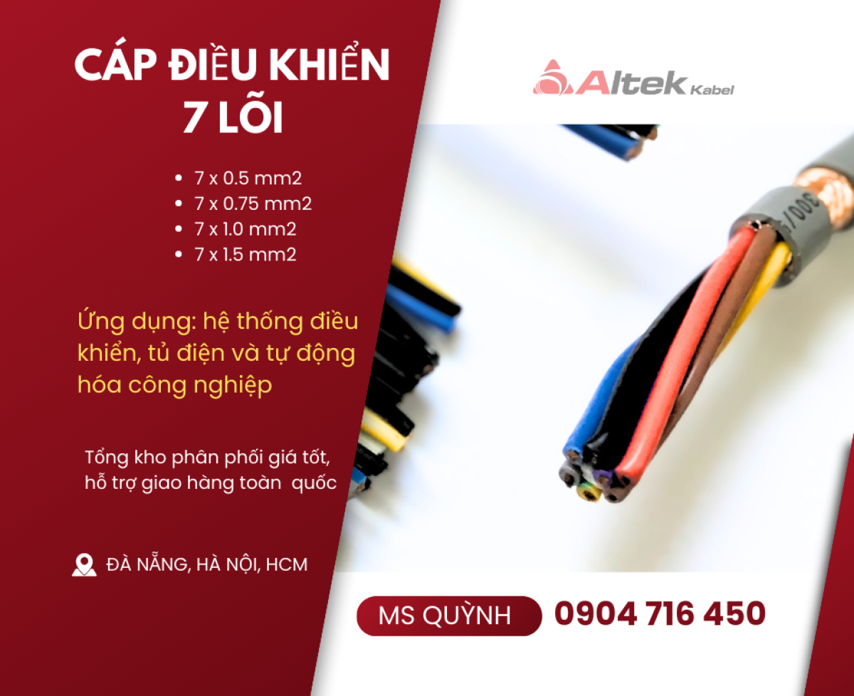 Cáp 7x0.5, 7x0.75, 7x1.0, 7x1.5 dùng cho tự động hóa, thang máy sẵn kho Đà Nẵng,Hà Nội, Bình Định, Nghệ An