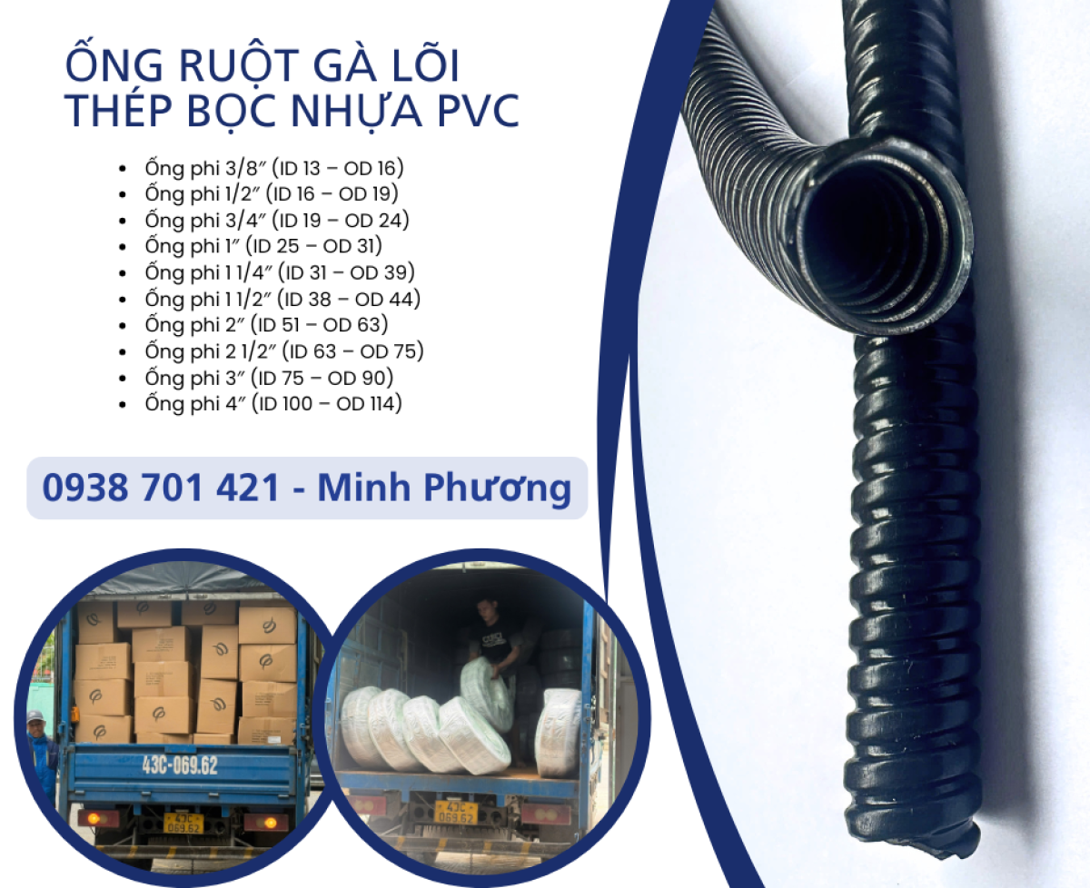 Ống ruột gà lõi thép bọc nhựa PVC tại Đà Nẵng, Huế, Quảng Trị, Thanh Hóa, Nghệ An