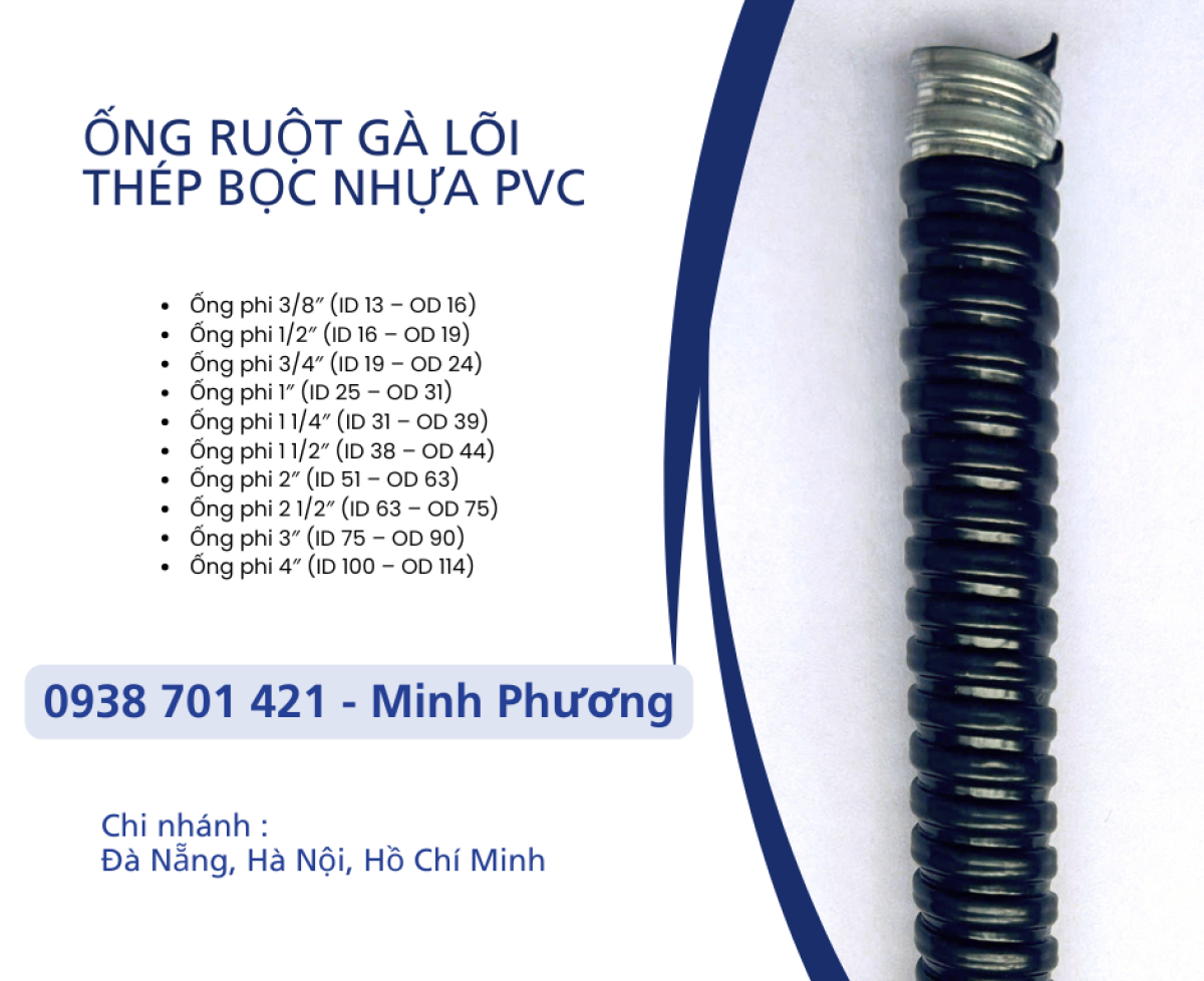 Ống ruột gà lõi thép bọc nhựa PVC tại Đà Nẵng, Huế, Quảng Trị, Thanh Hóa, Nghệ An