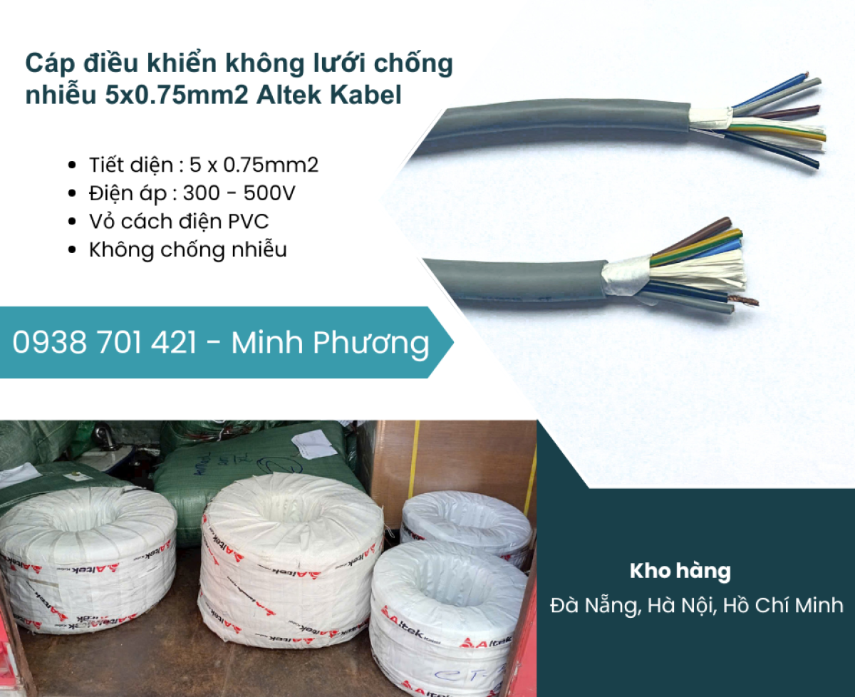 Cáp điều khiển không lưới chống nhiễu 5x0.75mm2 Altek Kabel Bình Định, Quảng Trị