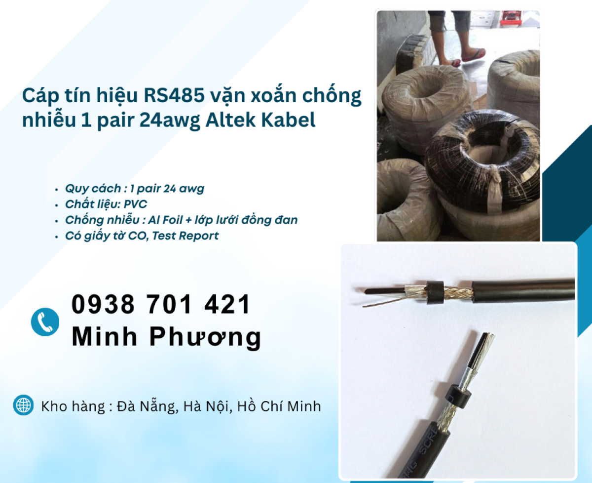 Cáp tín hiệu RS485 vặn xoắn chống nhiễu 1 pair 24awg Hà Nội, Hải Phòng, Hải Dương