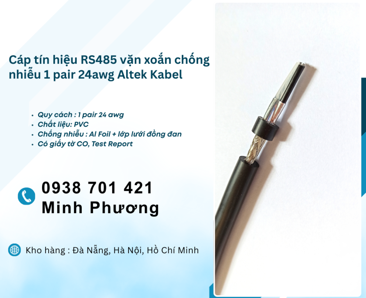 Cáp tín hiệu RS485 vặn xoắn chống nhiễu 1 pair 24awg Hà Nội, Hải Phòng, Hải Dương