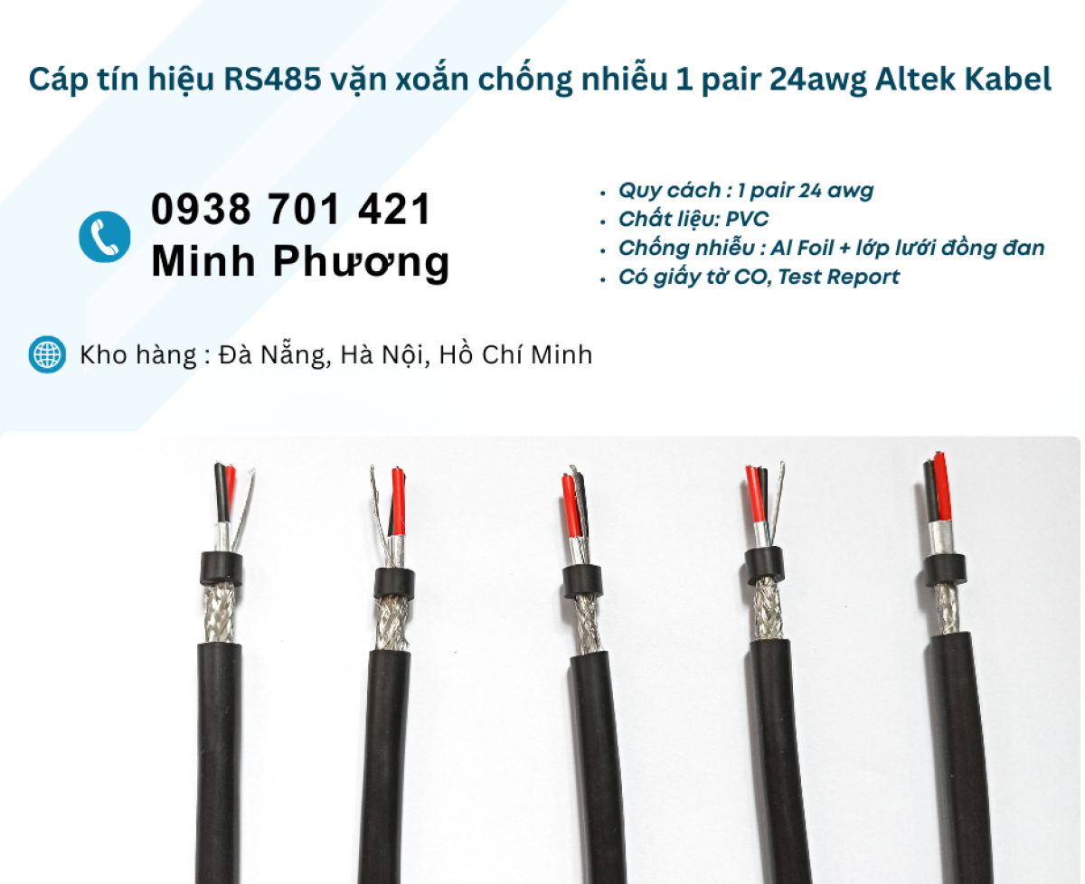 Cáp tín hiệu RS485 vặn xoắn chống nhiễu 1 pair 24awg Hà Nội, Hải Phòng, Hải Dương