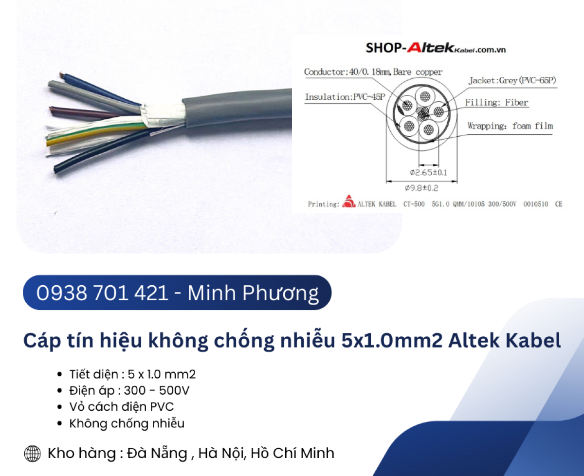 Cáp tín hiệu không chống nhiễu 5x1.0mm2 Altek Kabel Đà Nẵng, Khánh Hòa, Đắk Lắk
