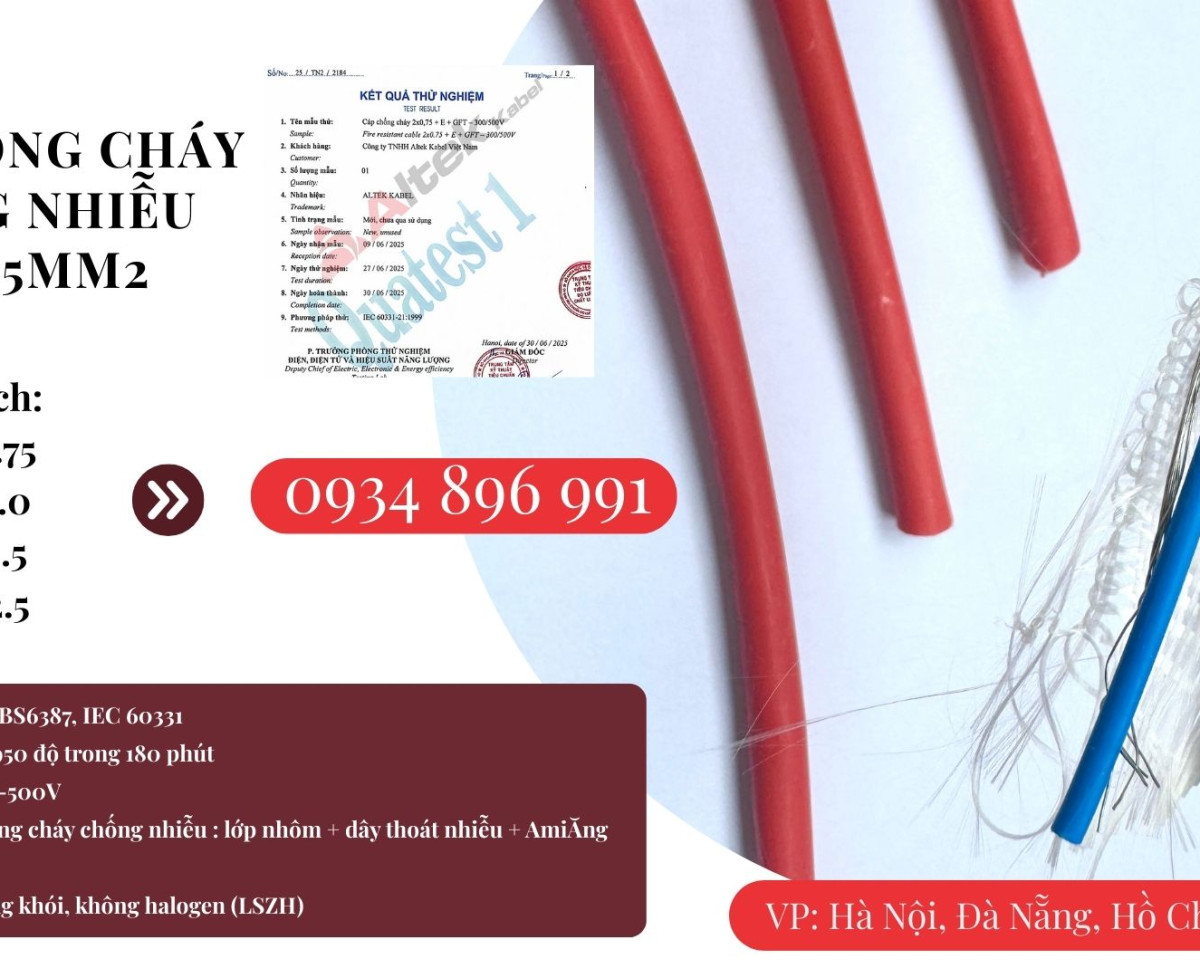 Cáp Chống Cháy Chống Nhiễu 2x0.75 Mm2 Đồng Nai, Bình Phước, Long An Đạt Chuẩn Bs6387, Iec 60331