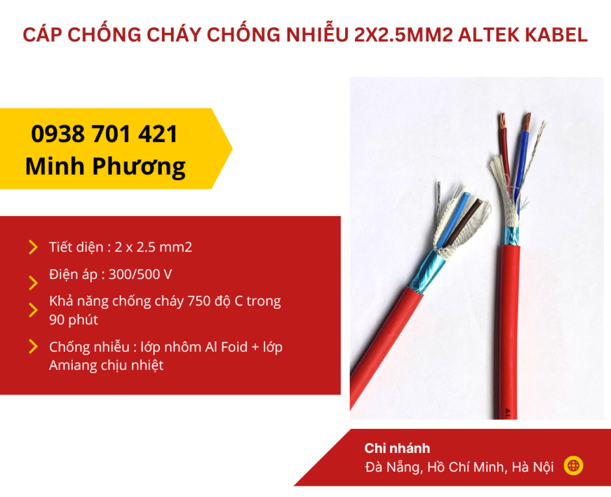 Cáp chống cháy chống nhiễu 2x2.5mm2 Altek Kabel sẵn kho Đà Nẵng, Hồ Chí Minh, Hà Nội