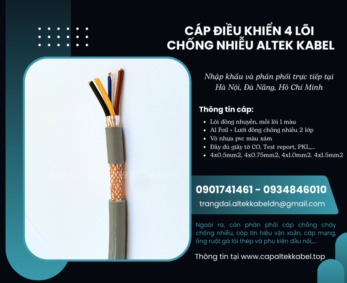 Cáp điều khiển RVVP, DVV/ Sc 4x0.5, 4x0.75, 4x1, 4x1.5