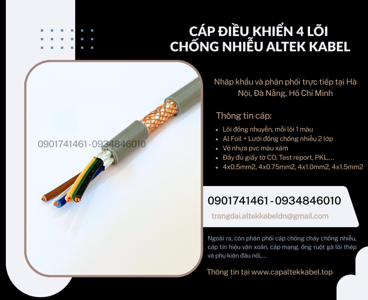 Cáp điều khiển RVVP, DVV/ Sc 4x0.5, 4x0.75, 4x1, 4x1.5