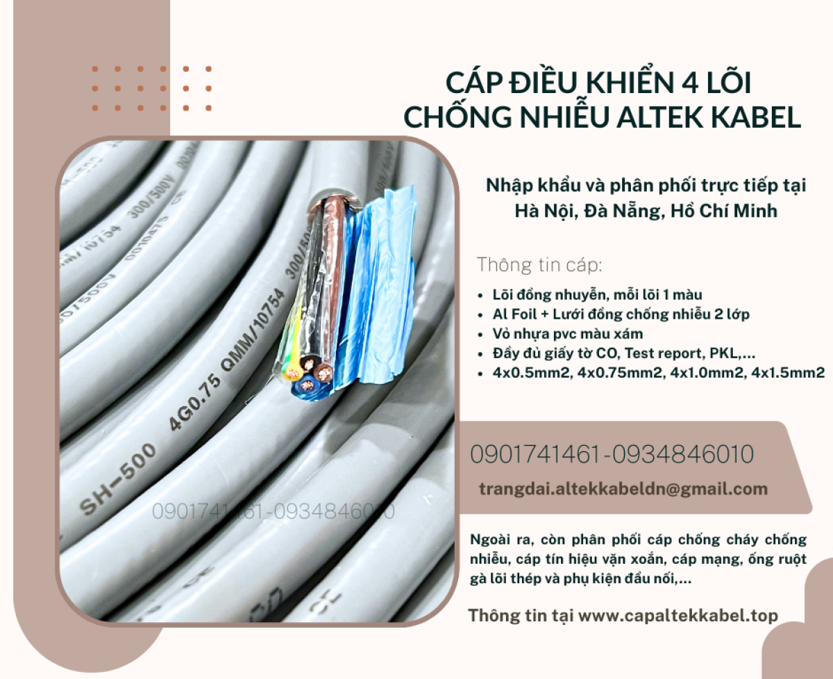 Cáp điều khiển RVVP, DVV/ Sc 4x0.5, 4x0.75, 4x1, 4x1.5