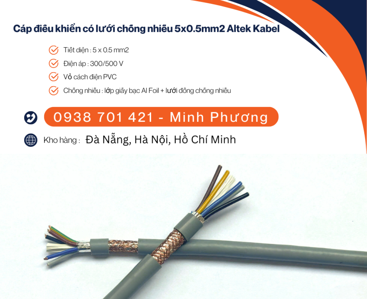 Cáp điều khiển có lưới chống nhiễu 5x0.5mm2 Altek Kabel Hồ Chí Minh, Bình Dương, Bình Phước