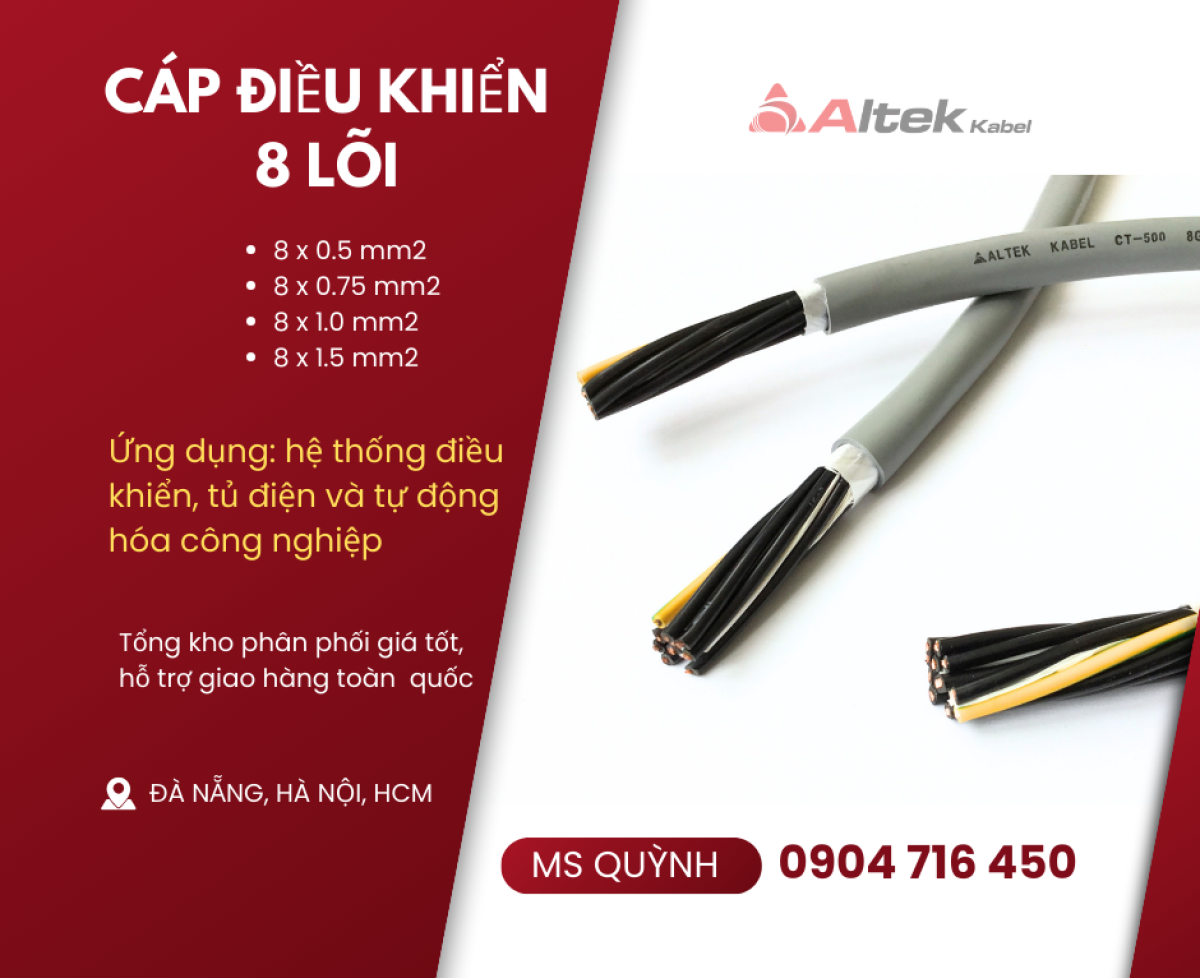 Cáp điều khiển 8 lõi, cáp tín hiệu 8 lõi Altek Kabel 8x1.5, 8x0.5, 8x1.0, 8x0.75