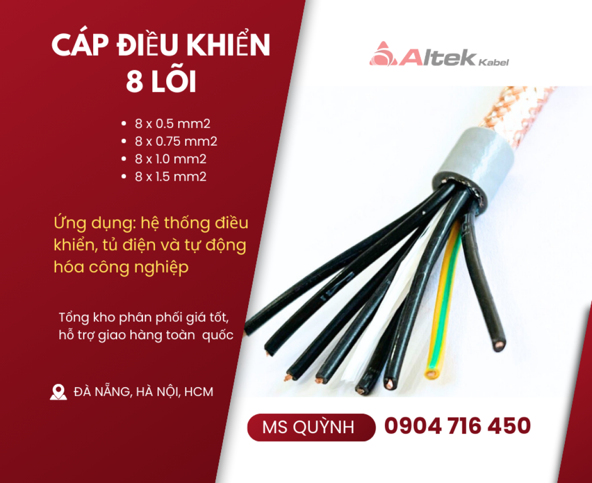 Cáp điều khiển 8 lõi, cáp tín hiệu 8 lõi Altek Kabel 8x1.5, 8x0.5, 8x1.0, 8x0.75