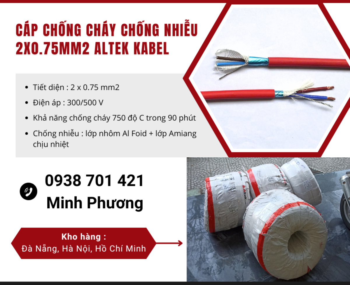 Cáp chống cháy chống nhiễu 2x0.75mm2 Altek Kabel Thanh Hóa, Nghệ An, Hà Tĩnh