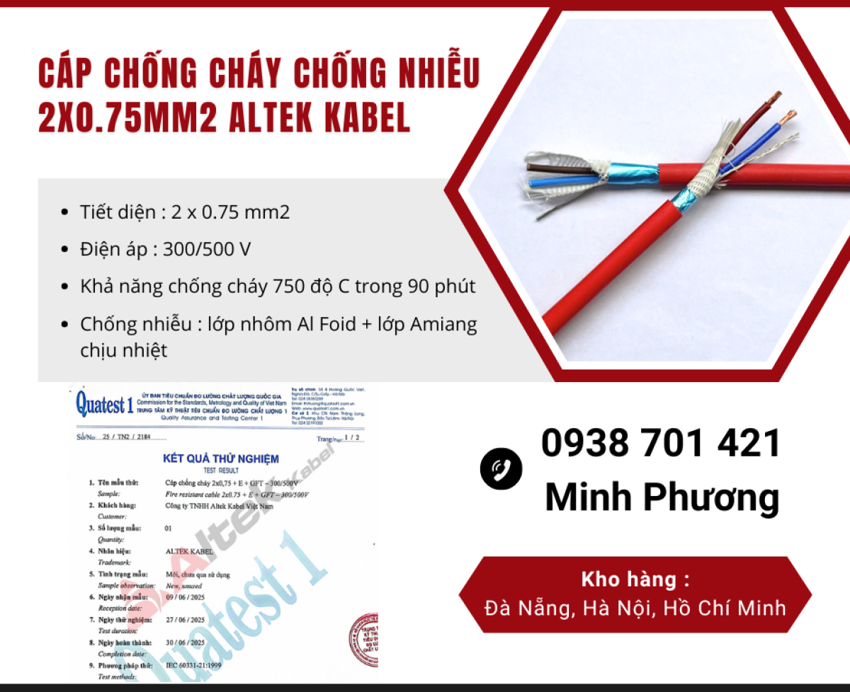 Cáp chống cháy chống nhiễu 2x0.75mm2 Altek Kabel Thanh Hóa, Nghệ An, Hà Tĩnh