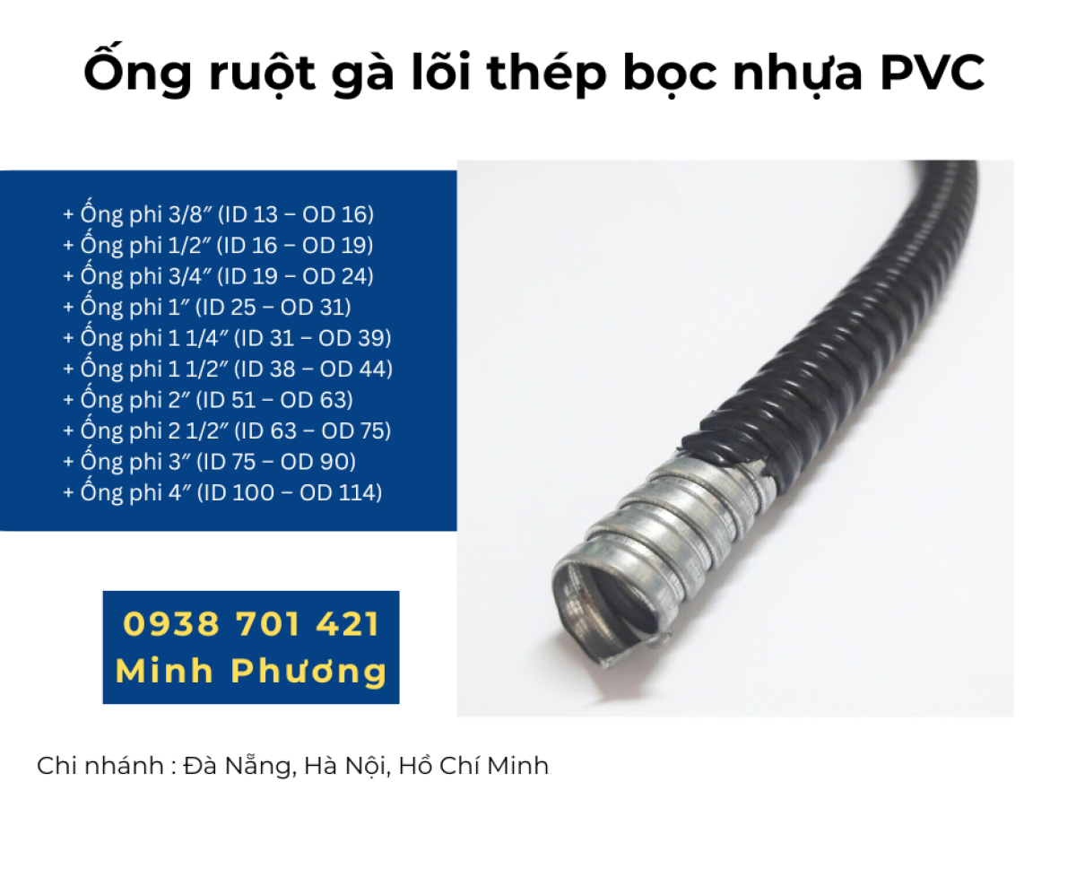 Ống ruột gà lõi thép bọc nhựa PVC giao ngay Đà Nẵng, Quãng Ngãi, Quảng Trị