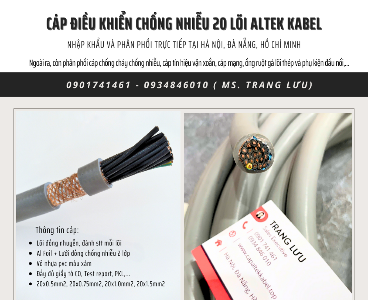 Cáp điều khiển chống nhiễu 20x0.5/ 20x0.75/20x1/20x1.5 Đà Nẵng