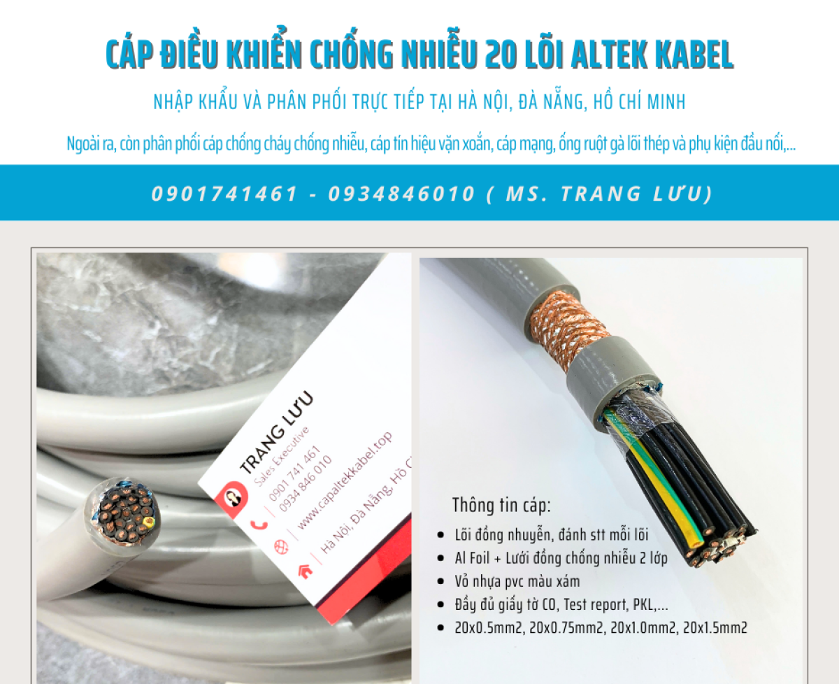 Cáp điều khiển chống nhiễu 20x0.5/ 20x0.75/20x1/20x1.5 Đà Nẵng