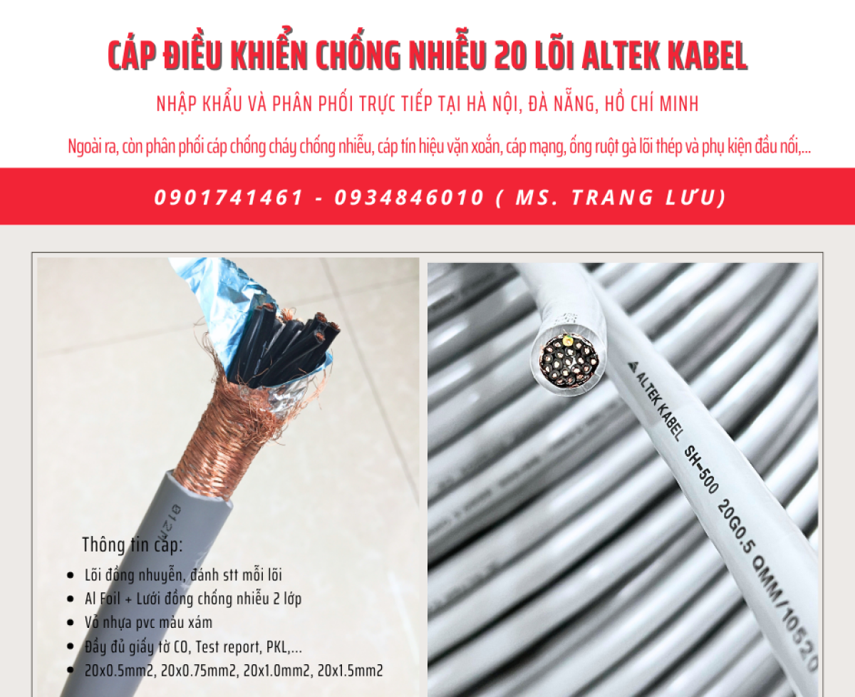Cáp điều khiển chống nhiễu 20x0.5/ 20x0.75/20x1/20x1.5 Đà Nẵng