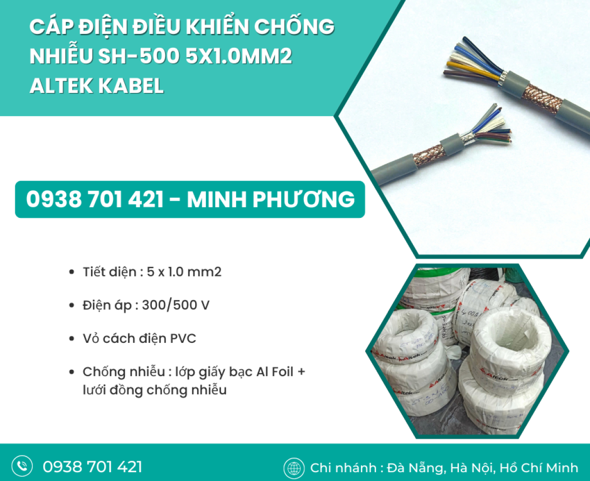 Dây cáp điện điều khiển chống nhiễu SH-500 5x1.0mm2 Đà Nẵng, Hồ Chí Minh, Hà Nội