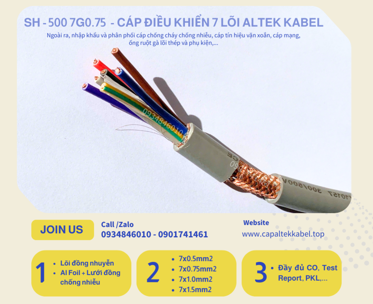 Đà Nẵng phân phối cáp điều khiển chống nhiễu 7x0.75