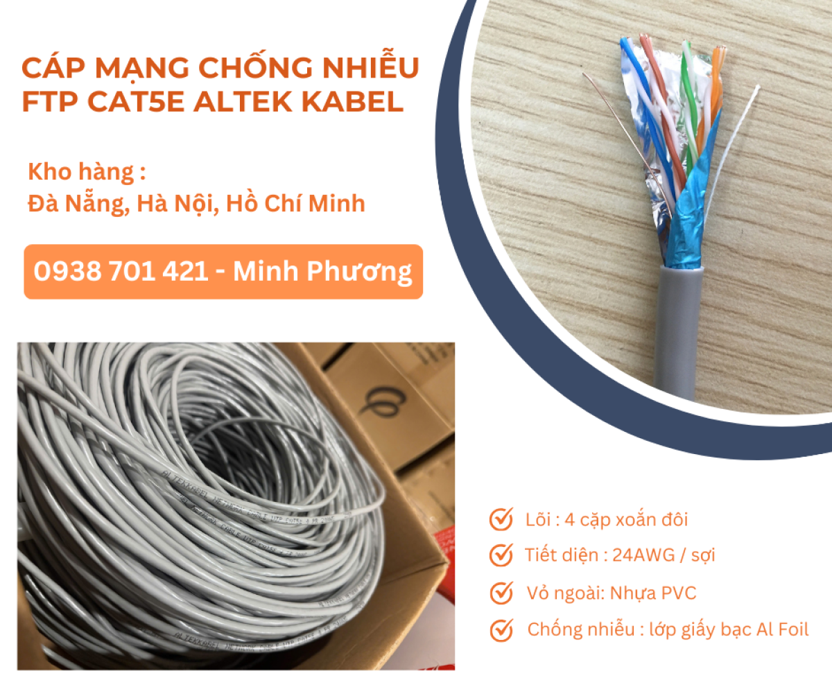 Cáp mạng chống nhiễu FTP cat5e chính hãng Đà Nẵng, Ninh Thuận, Đắk Lắk