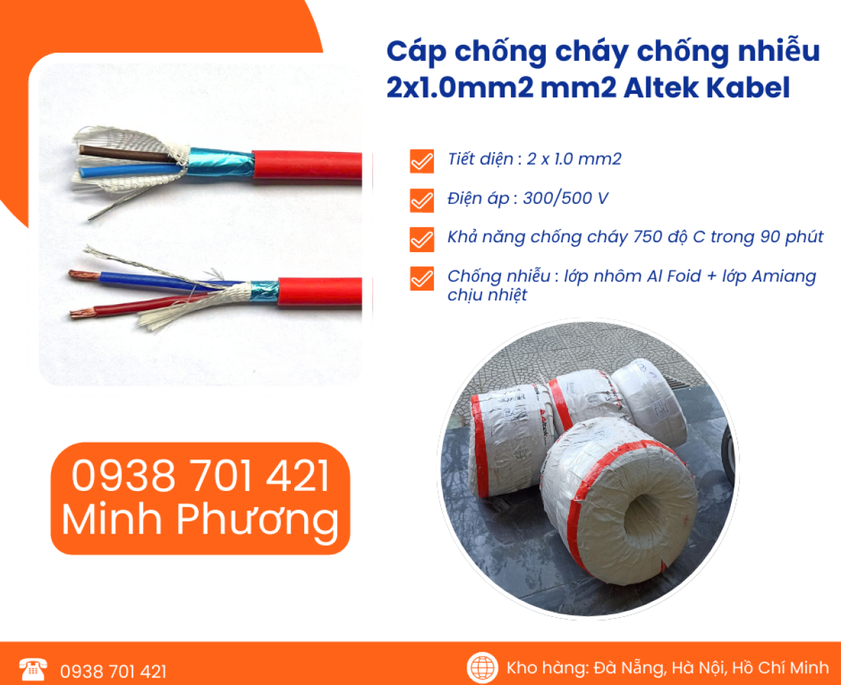 Cáp chống cháy chống nhiễu Altek Kabel 2x1.0 mm2 chính hãng Đà Nẵng, Huế, Bình Định