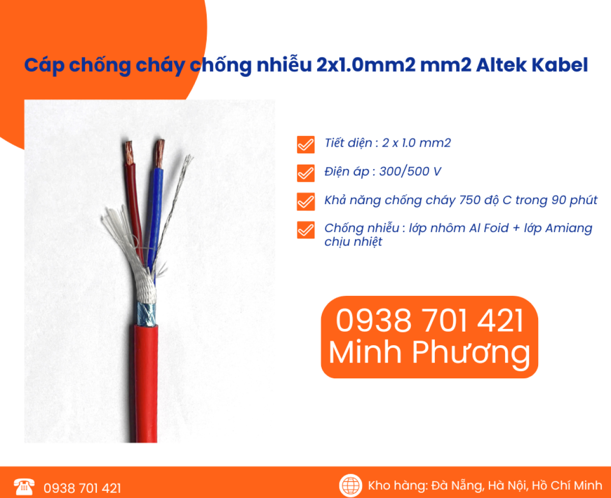 Cáp chống cháy chống nhiễu Altek Kabel 2x1.0 mm2 chính hãng Đà Nẵng, Huế, Bình Định