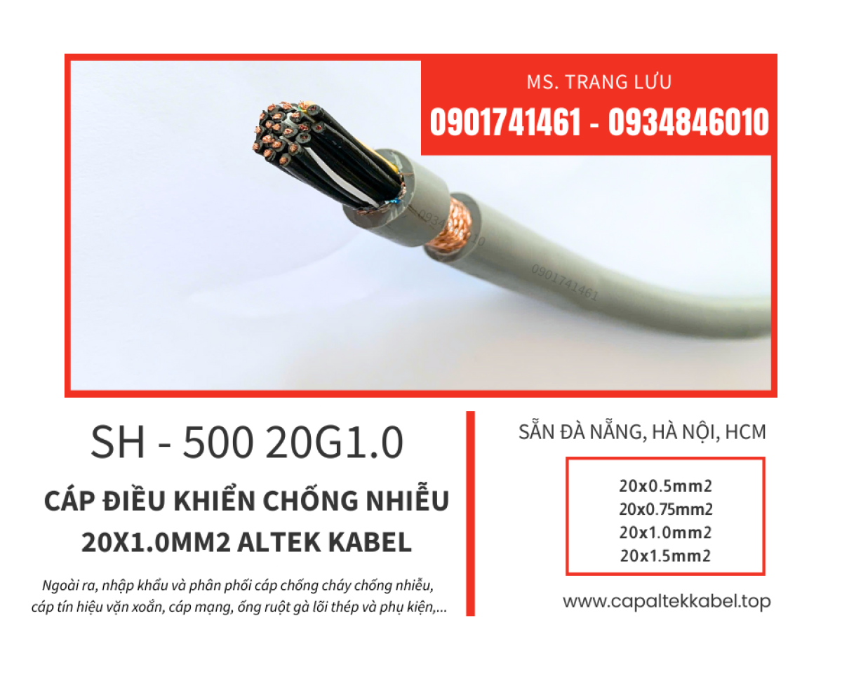 Phân phối cáp điều khiển chống nhiễu 20x1.0 Đà Nẵng, Hà Nội