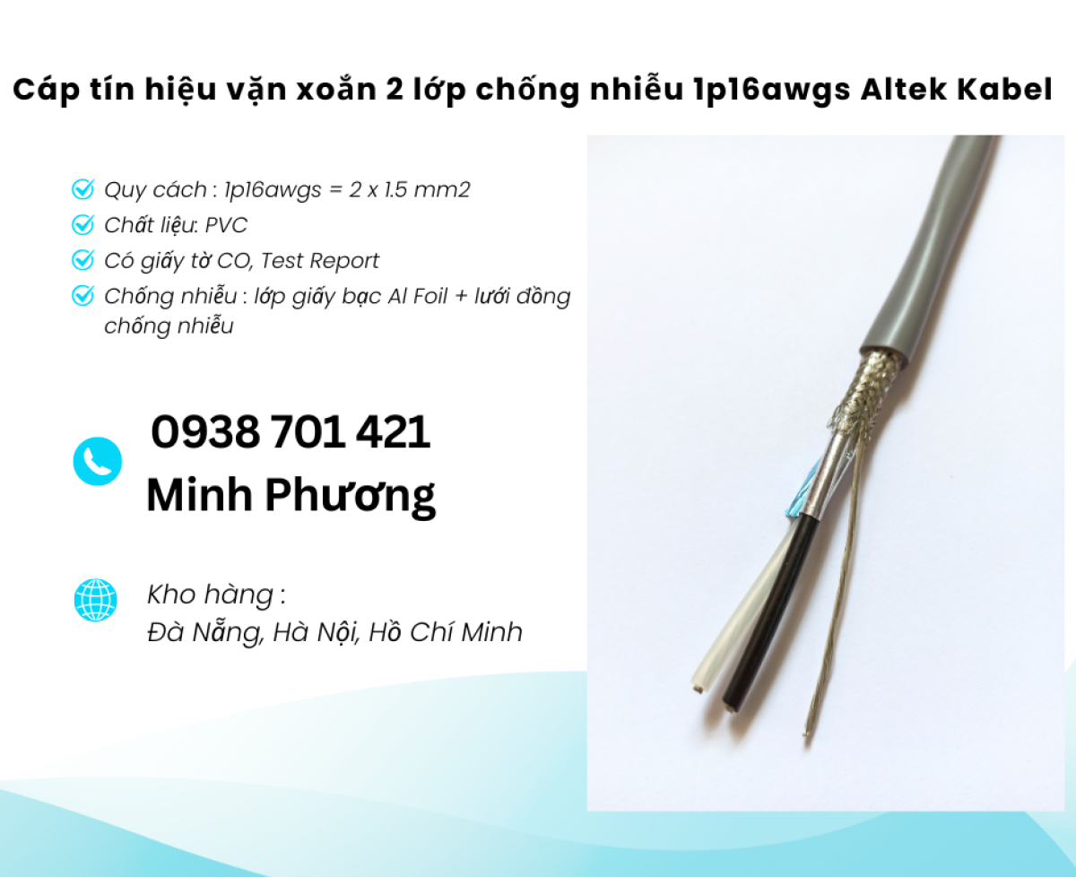 Cáp tín hiệu vặn xoắn 2 lớp chống nhiễu 1p16awgs Altek Kabel Đà Nẵng, Bình Định, Phú Yên