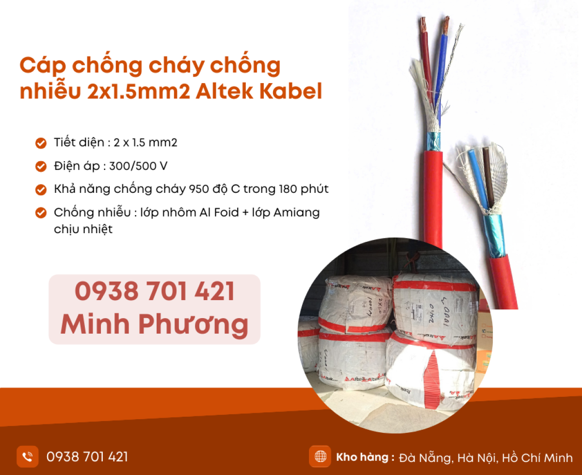 Cáp chống cháy chống nhiễu 2x1.5 Altek Kabel phân phối Đà Nẵng, Hà Nội, Hồ Chí Minh