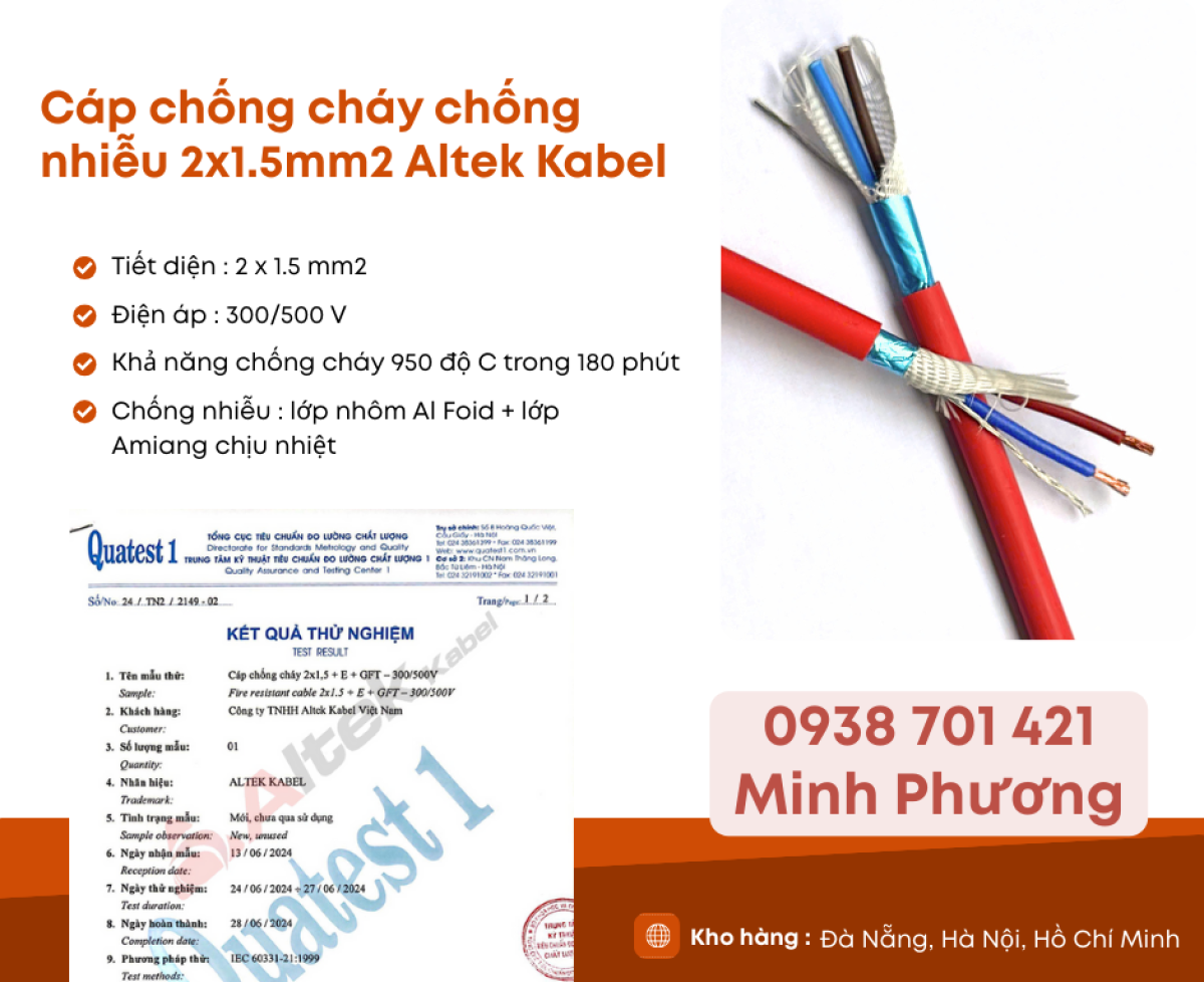 Cáp chống cháy chống nhiễu 2x1.5 Altek Kabel phân phối Đà Nẵng, Hà Nội, Hồ Chí Minh