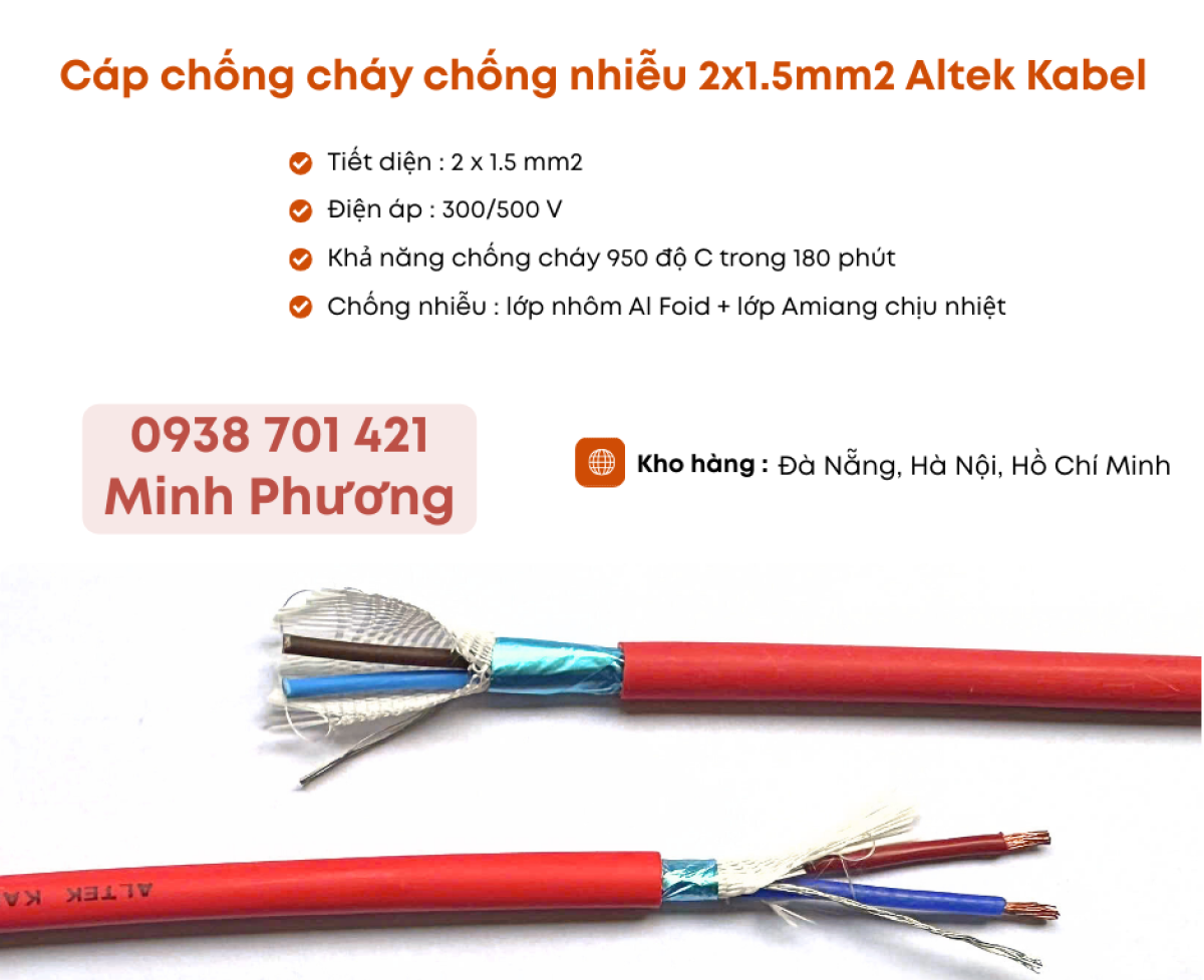 Cáp chống cháy chống nhiễu 2x1.5 Altek Kabel phân phối Đà Nẵng, Hà Nội, Hồ Chí Minh