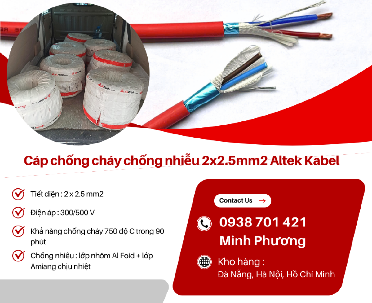 Dây cáp điện chống cháy chống nhiễu Altek Kabel 2x2.5mm2 Huế, Bình Định, Phú Yên