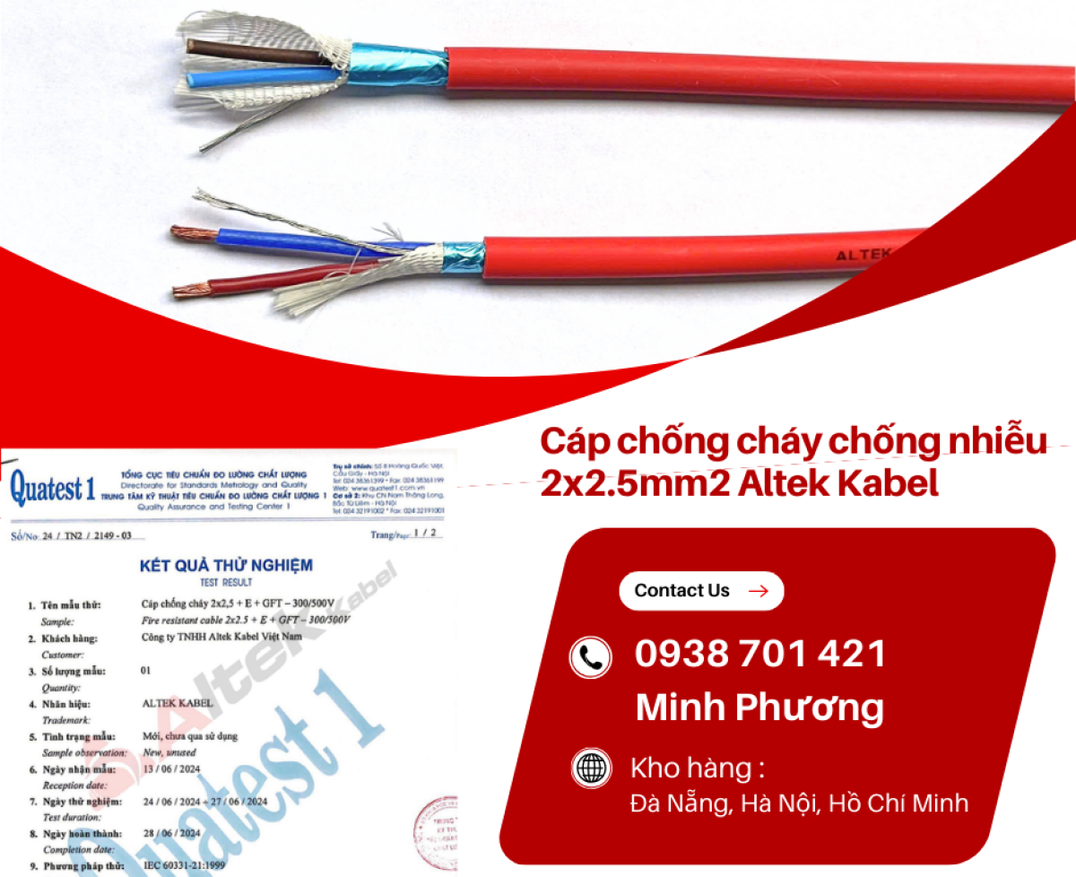 Dây cáp điện chống cháy chống nhiễu Altek Kabel 2x2.5mm2 Huế, Bình Định, Phú Yên