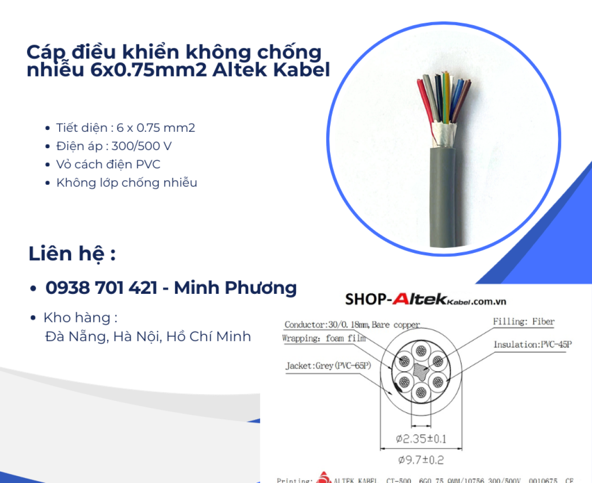 Cáp điều khiển không chống nhiễu Altek Kabel 6x0.75mm2 Đà Nẵng, Hà Nội, Hồ Chí Minh