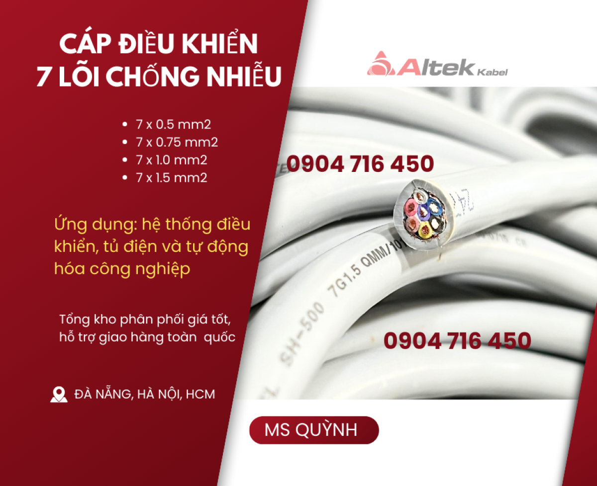 Cáp DVV 7x0.5, 7x0.75, 7x1.0, 7x1.5 Đà Nẵng, Hà Nội, Huế