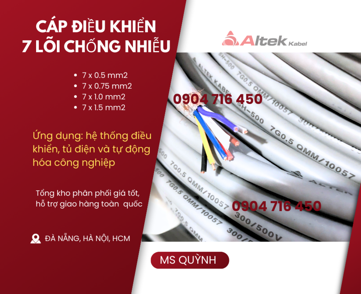 Cáp DVV 7x0.5, 7x0.75, 7x1.0, 7x1.5 Đà Nẵng, Hà Nội, Huế