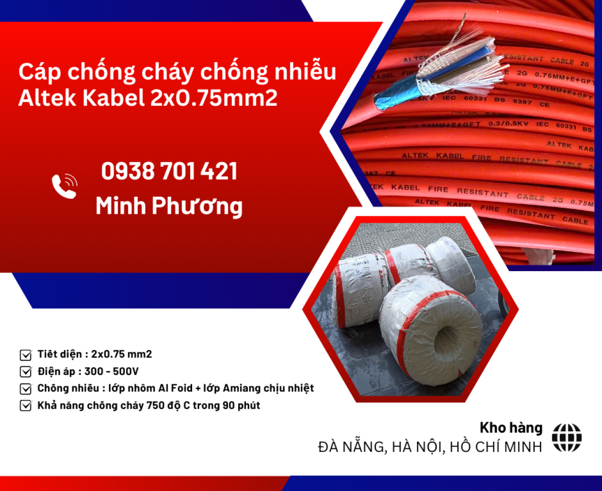Cáp chống cháy chống nhiễu Altek Kabel 2x0.75mm2 phân phối Ninh Thuận, Vũng Tàu
