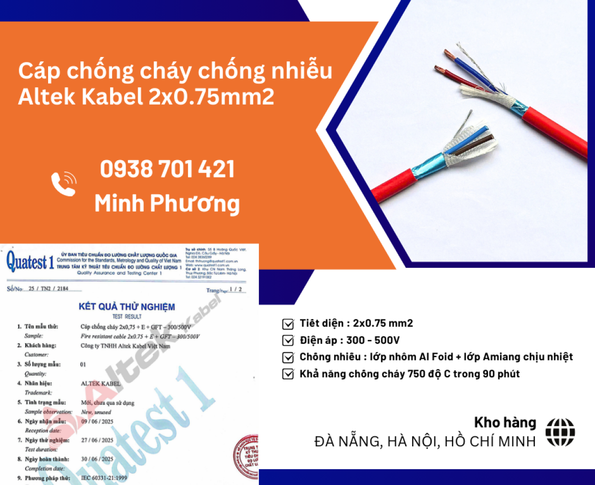 Cáp chống cháy chống nhiễu Altek Kabel 2x0.75mm2 phân phối Ninh Thuận, Vũng Tàu