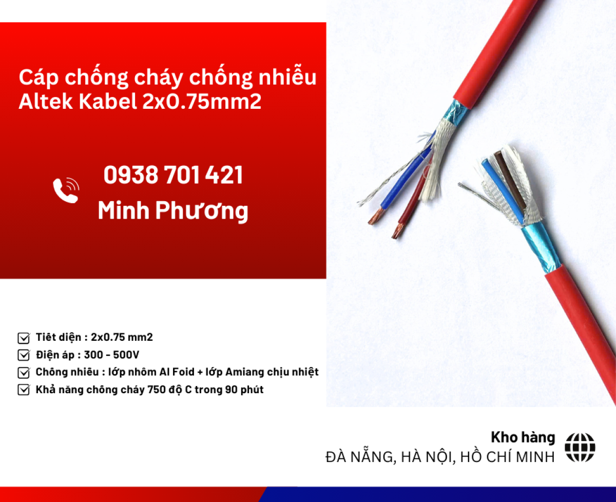 Cáp chống cháy chống nhiễu Altek Kabel 2x0.75mm2 phân phối Ninh Thuận, Vũng Tàu