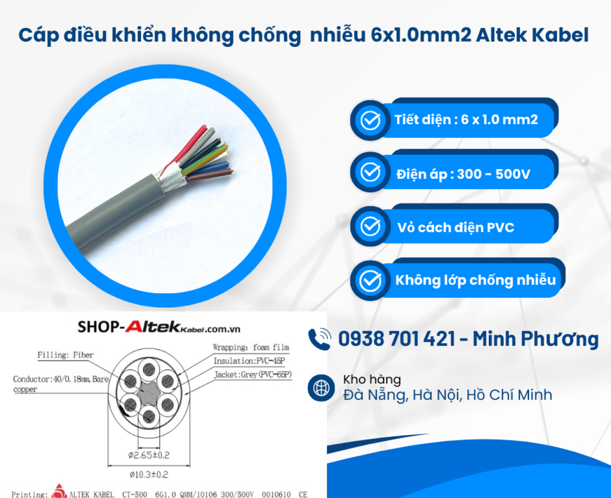 Cáp tín hiệu Altek Kabel không chống nhiễu 6x1.0mm2 Đà Nẵng, Bình Định, Gia Lai