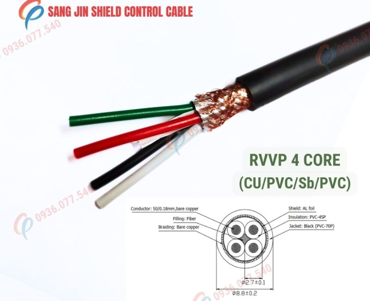 Cáp điều khiển Sangjin có lưới chống nhiễu 4 x 0.5 mm2 SJ RVVP