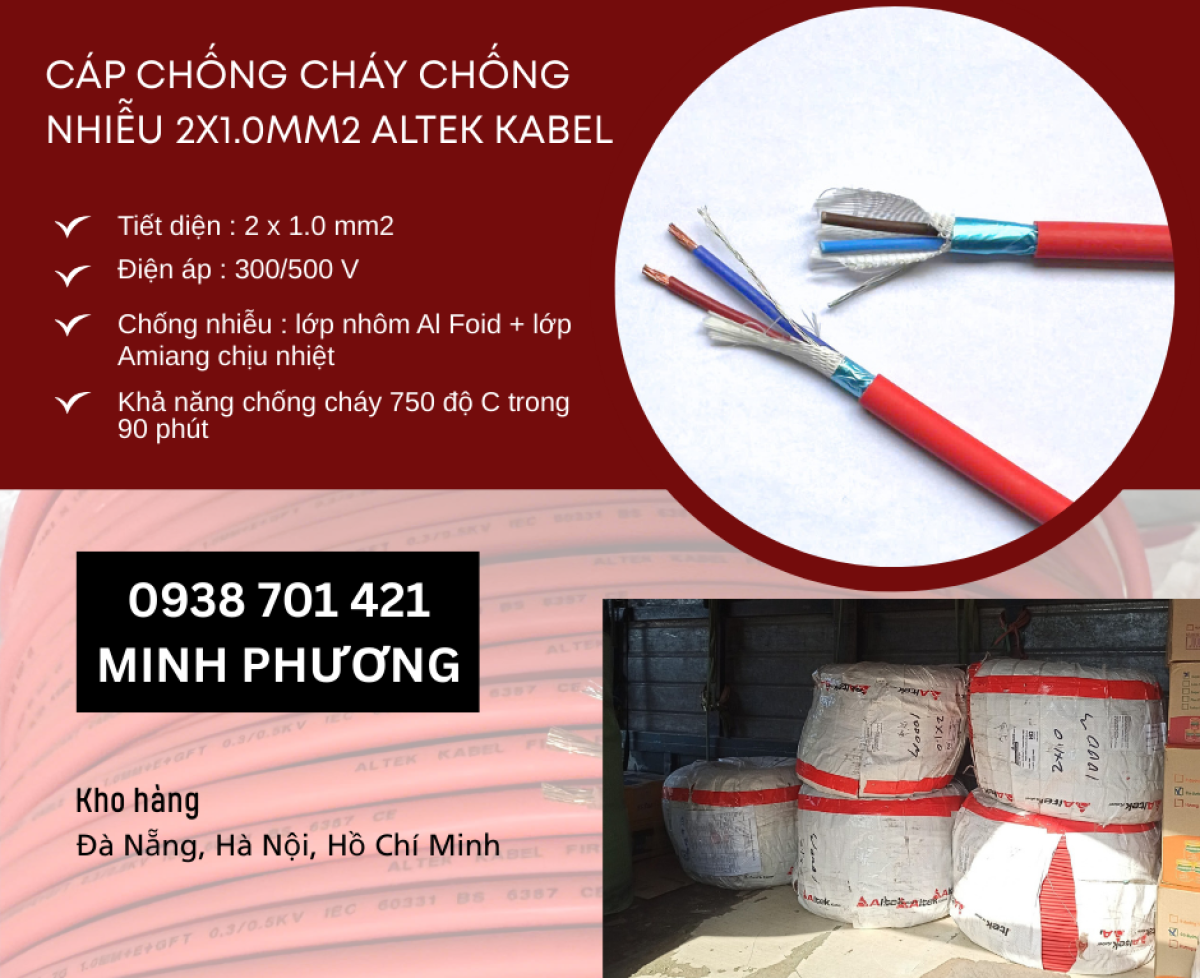 Dây cáp điện chống cháy chống nhiễu 2x1.0mm2 Altek Kabel Đà Nẵng, Quảng Ngãi, Huế