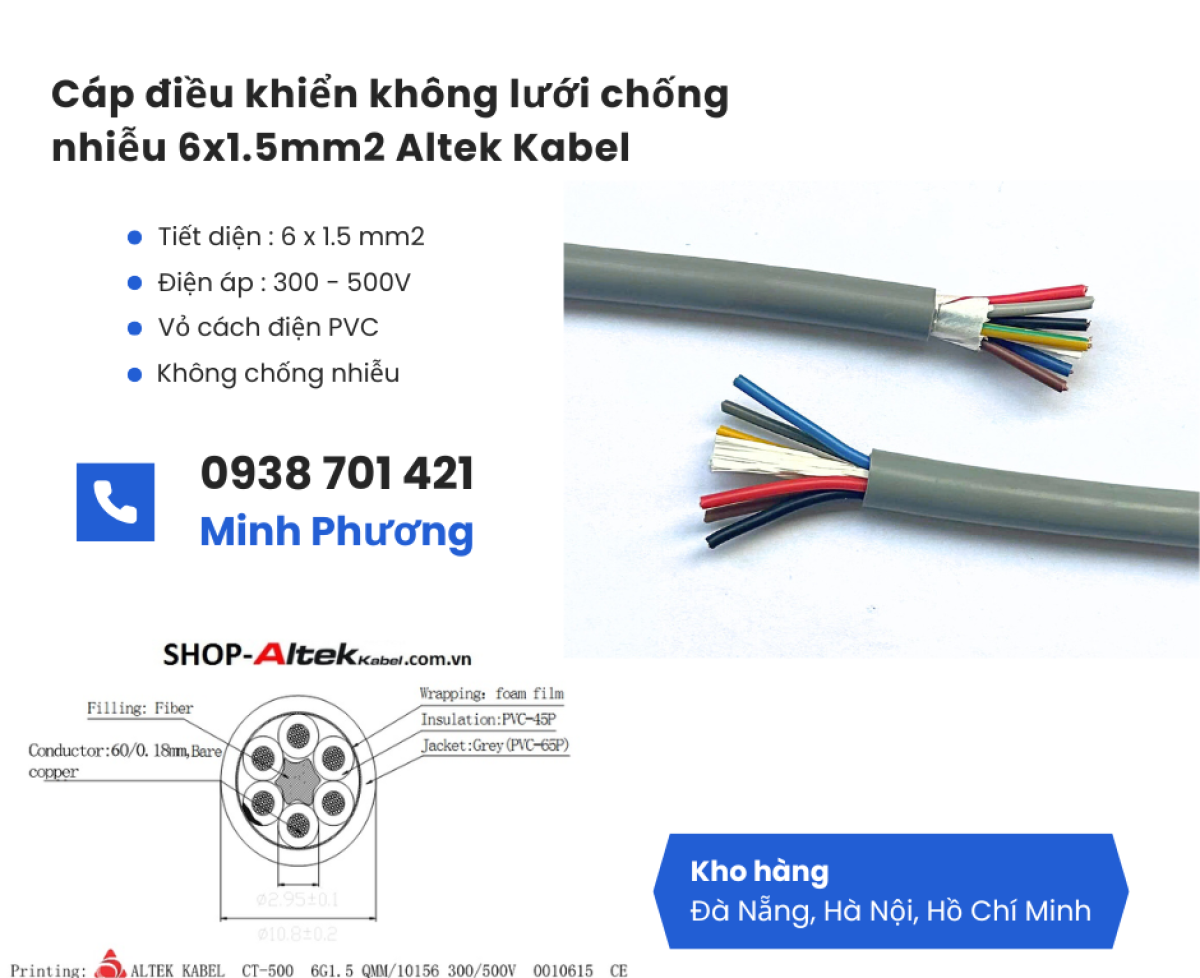 Cáp điều khiển không lưới chống nhiễu 6x1.5 Altek Kabel phân phối toàn quốc – Đà Nẵng