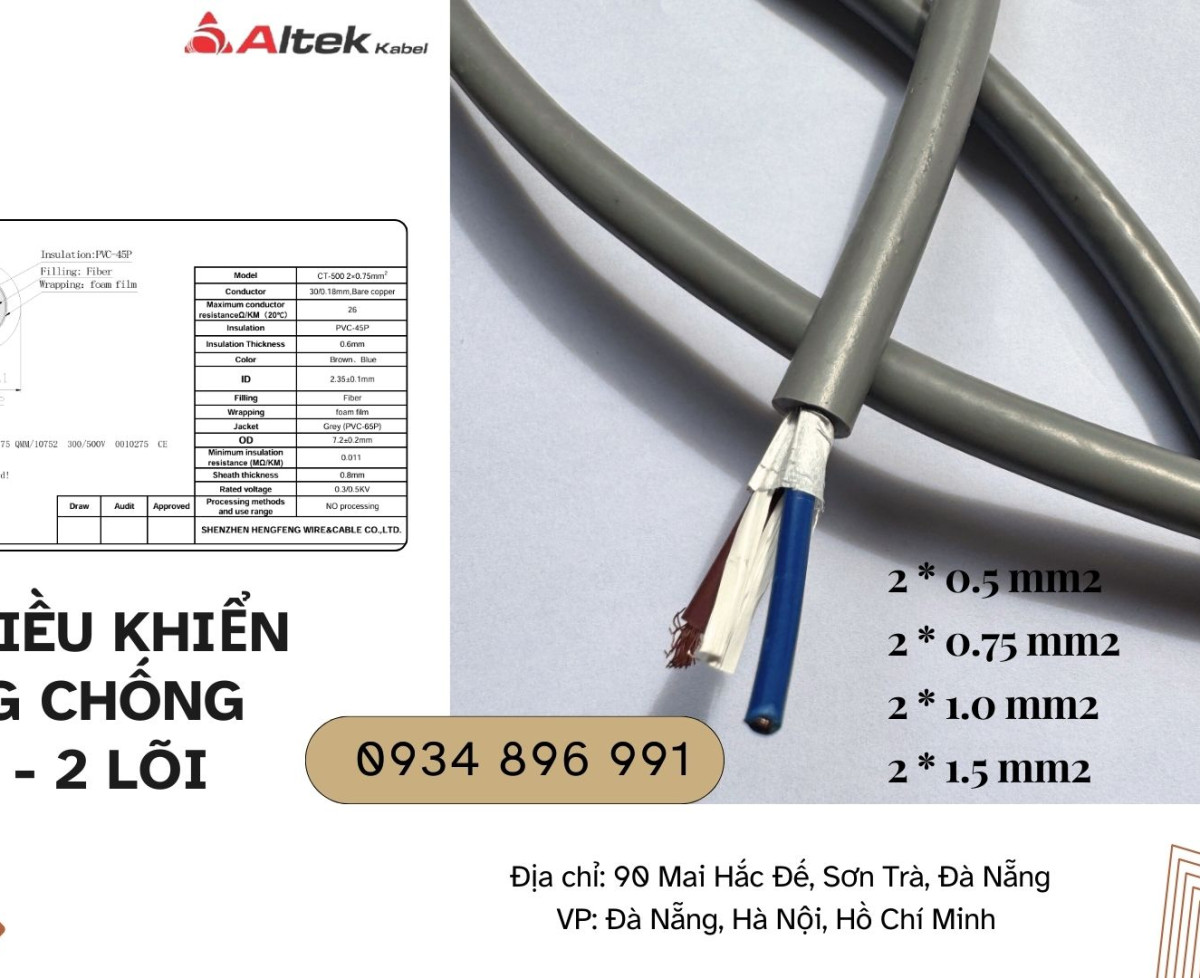 Cáp Chống Nhiễu 2 Lõi 1.0mm2 Chính Hãng – Co Cq Đầy Đủ Hà Nội, Hưng Yên, Bắc Ninh