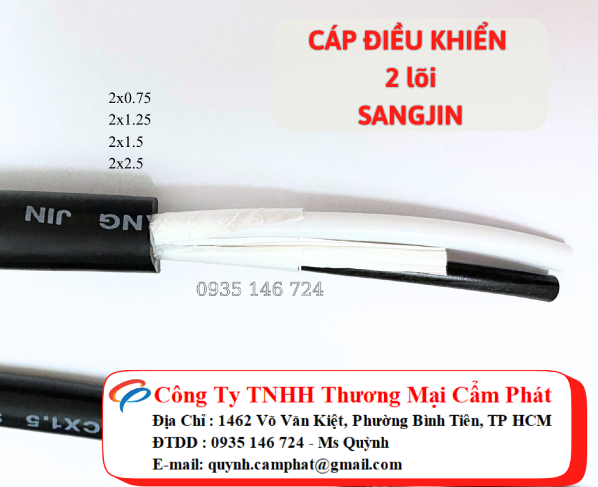 Cáp sangjing 2x0.5, 2x0.75, 2x1.25, 2x1.5, 2x2.5 Sài Gòn, Tây Ninh, Long An, An