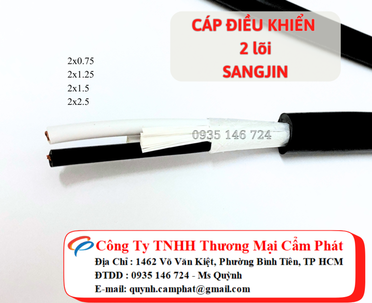 Cáp sangjing 2x0.5, 2x0.75, 2x1.25, 2x1.5, 2x2.5 Sài Gòn, Tây Ninh, Long An, An