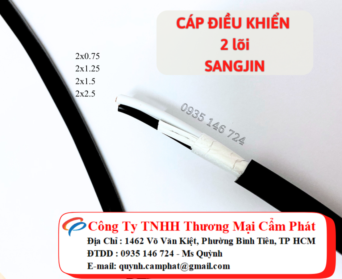 Cáp sangjing 2x0.5, 2x0.75, 2x1.25, 2x1.5, 2x2.5 Sài Gòn, Tây Ninh, Long An, An