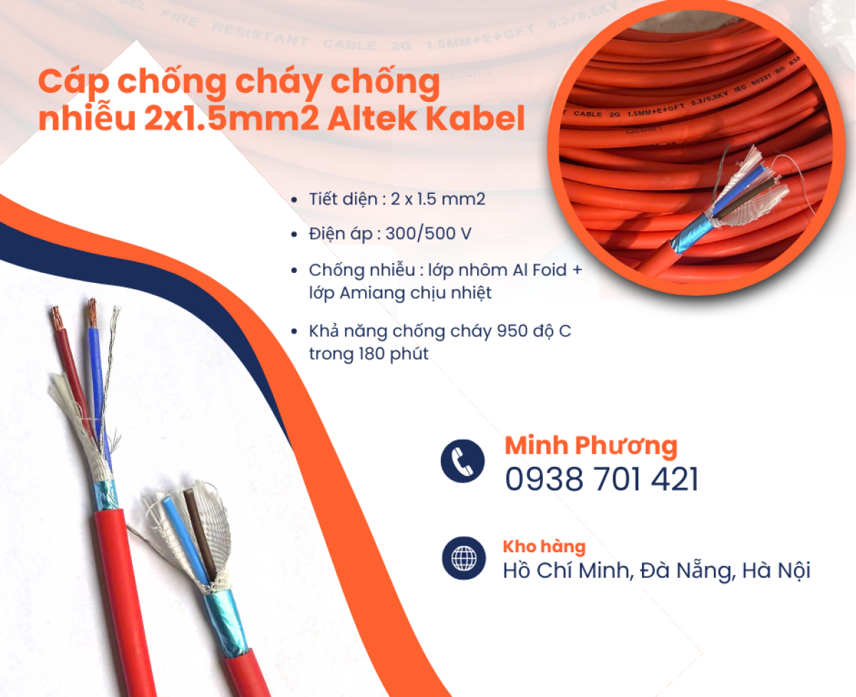 Dây chống cháy chống nhiễu 2x1.5mm2 Altek Kabel Bình Định, Quảng Ngãi, Quảng Trị